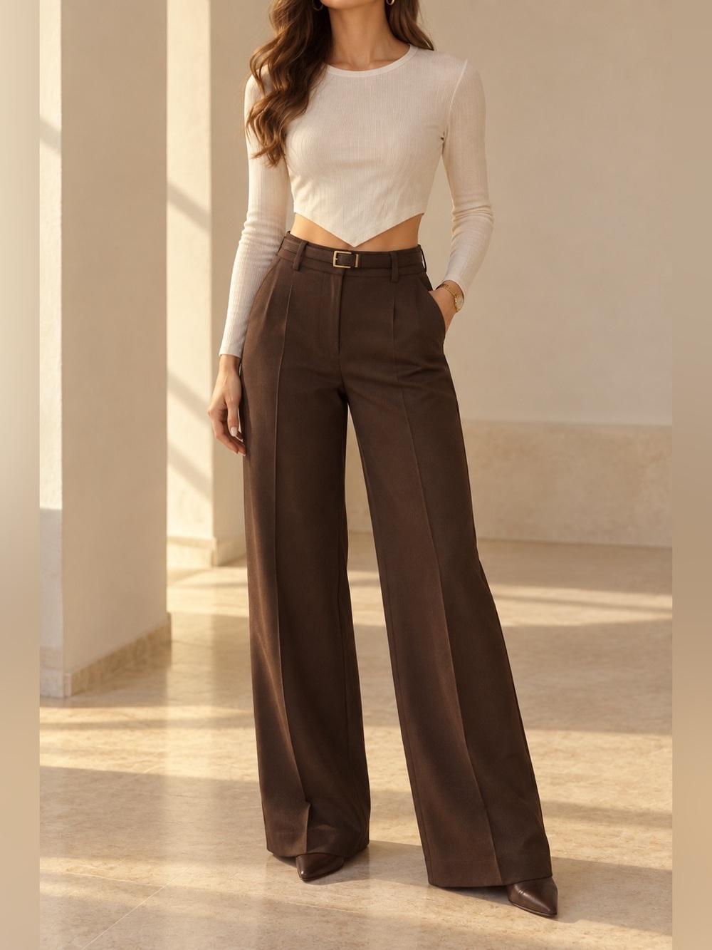 Garage Cream Long-Sleeve Cropped Crewneck Top